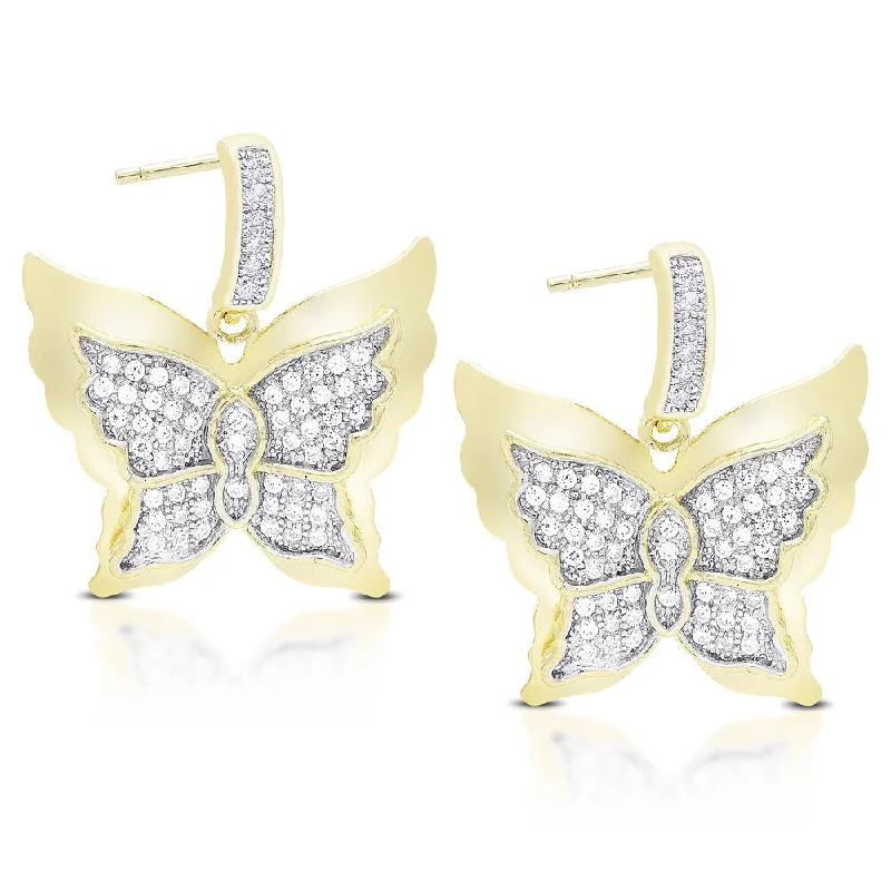 Drop Earrings for Engagement Party -Samantha Stone Gold Over Sterling Silver Cubic Zirconia Dangling Butterfly Earrings