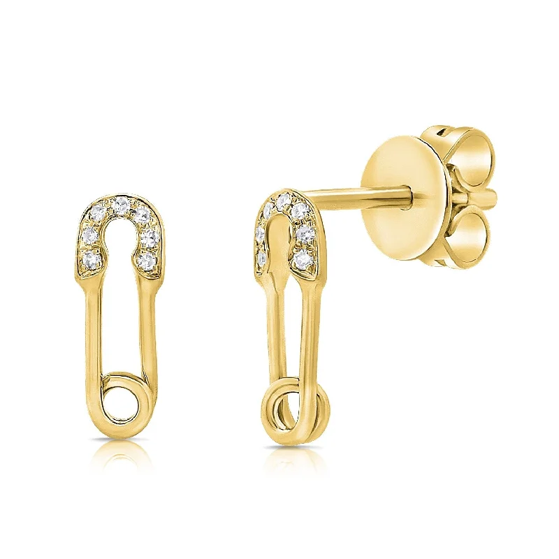 Square Drop Earrings for Modern -Joelle Collection Diamond Safety Pin Studs Earrings 14K Gold