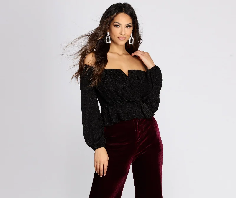 Double Blouses for Layered -Glitzy Wrap Front Peplum Blouse