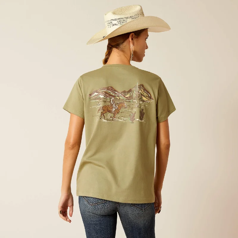 Adjustable Blouses for Fit -Ariat Women's Desert Scene T-Shirt in Oil Green (Available in Plus Sizes)