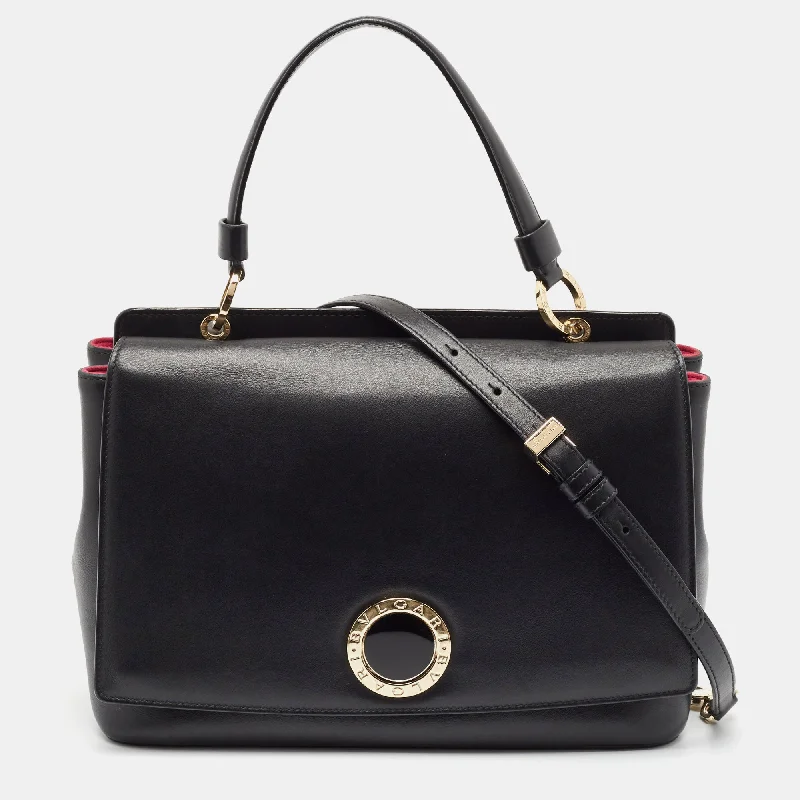 Handle bags with compact designs for portability -Bvlgari Black Leather Duet Top Handle Bag