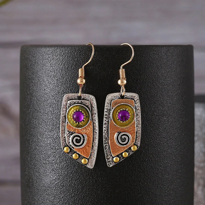 Rhinestone Drop Earrings for Sparkle -Wholesale Vintage Leather Pattern Earrings