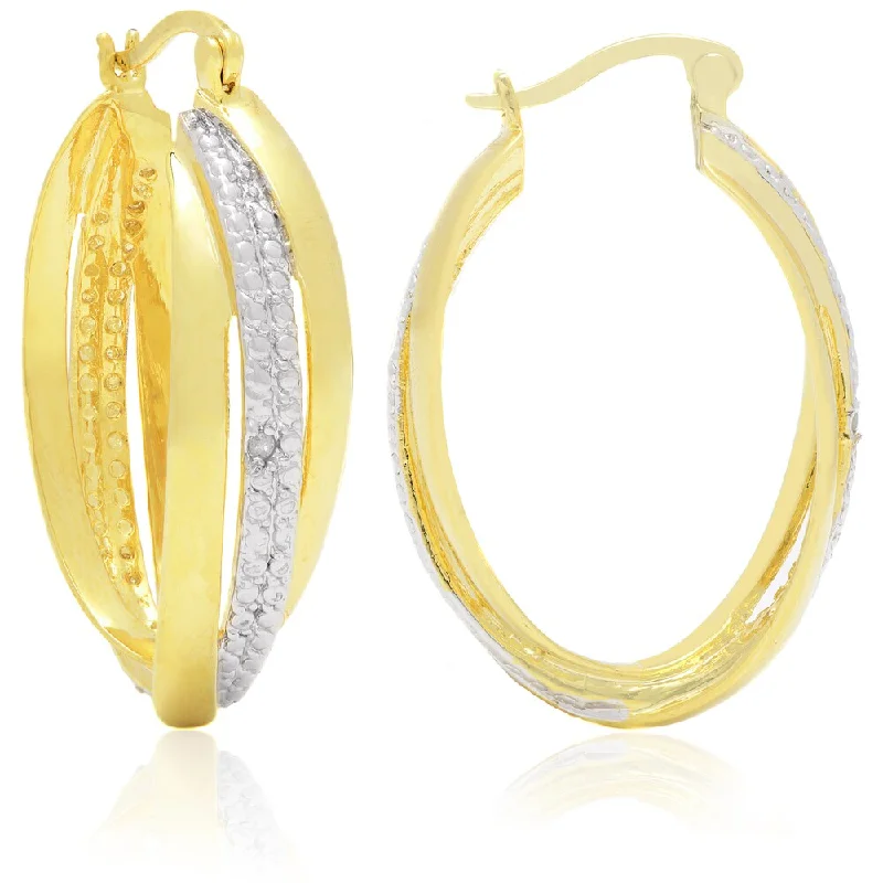 Hippie Drop Earrings with Beads -Finesque Yellow 14k Gold Overlay Prong-set Diamond Accent Hoop Earrings