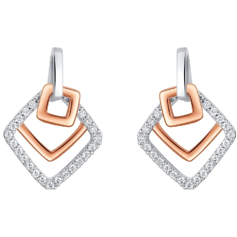 Gemstone Drop Earrings for Color -Rose-Tone Sterling Silver Cubic Zirconia Open Layered Square Earrings