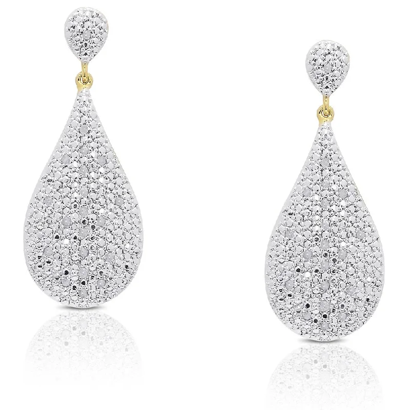 Drop Earrings with Hammered Finish -Finesque Sterling Silver 1/5ct TDW Diamond Teardrop Dangle Earrings