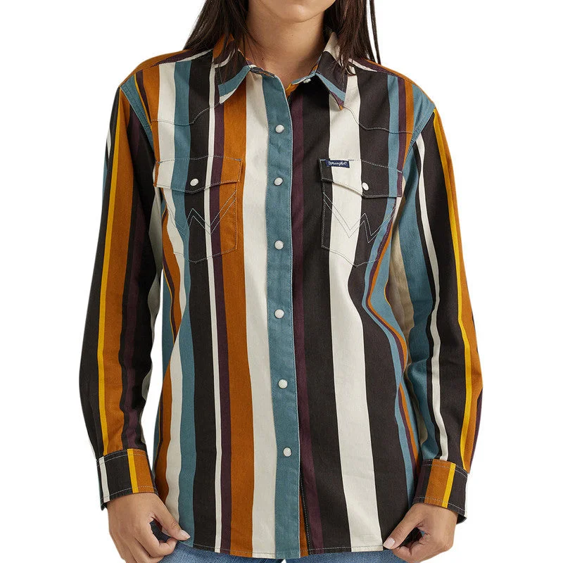 Satin Blouses for Luxurious -Wrangler Retro Women's L/S Boyfriend Western Vintage Snap Shirt in Desert Serape Stripe