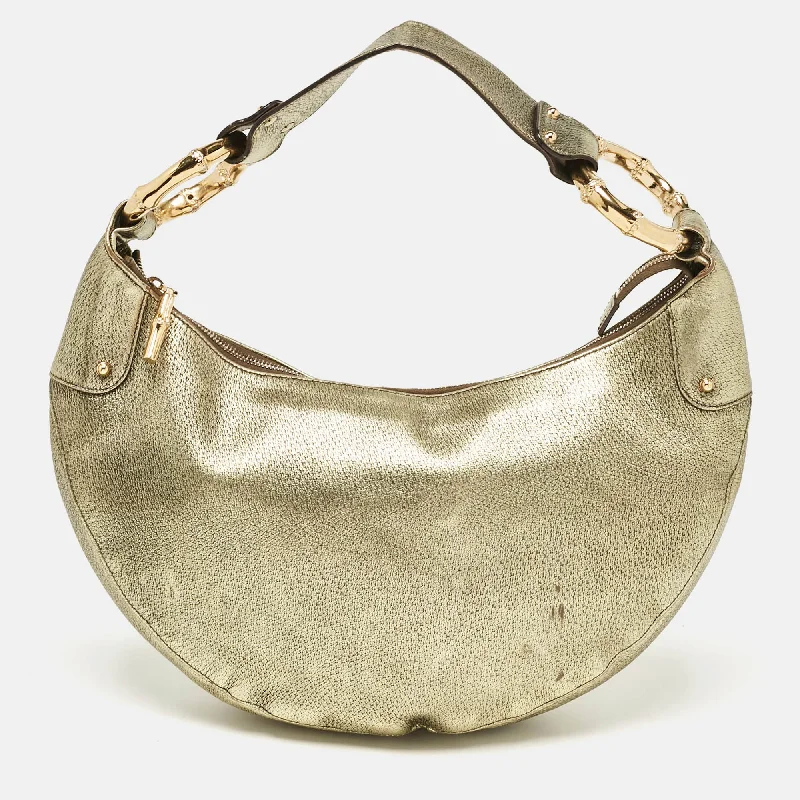 Handle bags with vegan suede for softness -Gucci Gold Leather Bamboo Ring Hobo