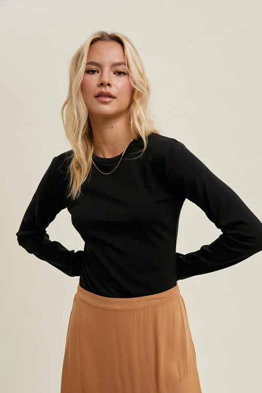 Trendy tight top for women with ribbed texture and versatile style-Favorite Basic Black Bodysuit