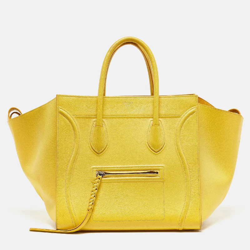 Handle bags with retro logos for charm -Celine Yellow Leather Medium Phantom Luggage Tote