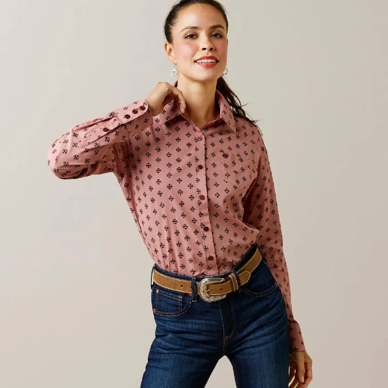 Retro Blouses for Throwback -Ariat Women's Kirby Red River Geo Stretch Long Sleeve Button Down Shirt (Available in Regular & Plus Sizes)