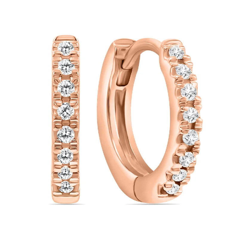 Magnetic Closure Drop Earrings for Easy -1/5 Carat Tw Small Diamond Huggie Hoop Earrings In 10K Rose Gold