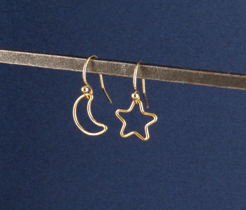 Drop Earrings for Mother's Day -Fine Open Moon and Star Earrings