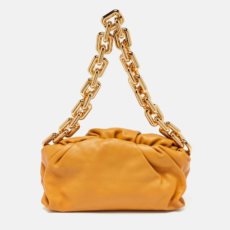 Handle bags with hidden pockets for security -Bottega Veneta Mustard Leather Chain Pouch