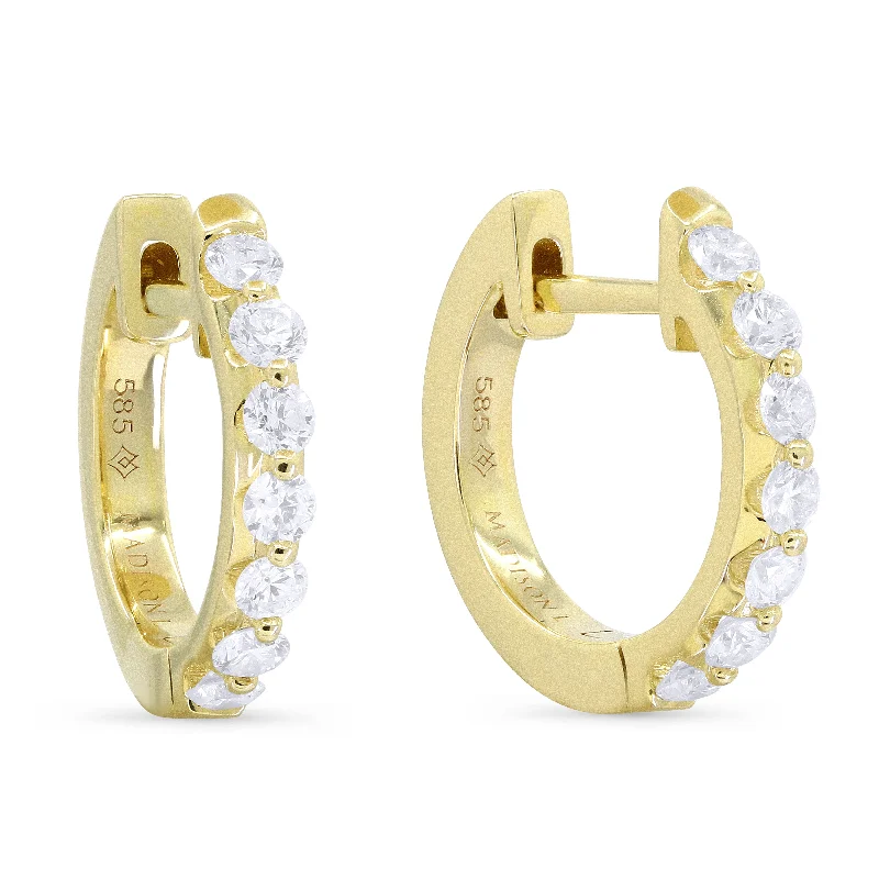 Drop Earrings with Crown Designs -0.55Ct White Diamond Hoops Earrings In 14K Yellow Gold