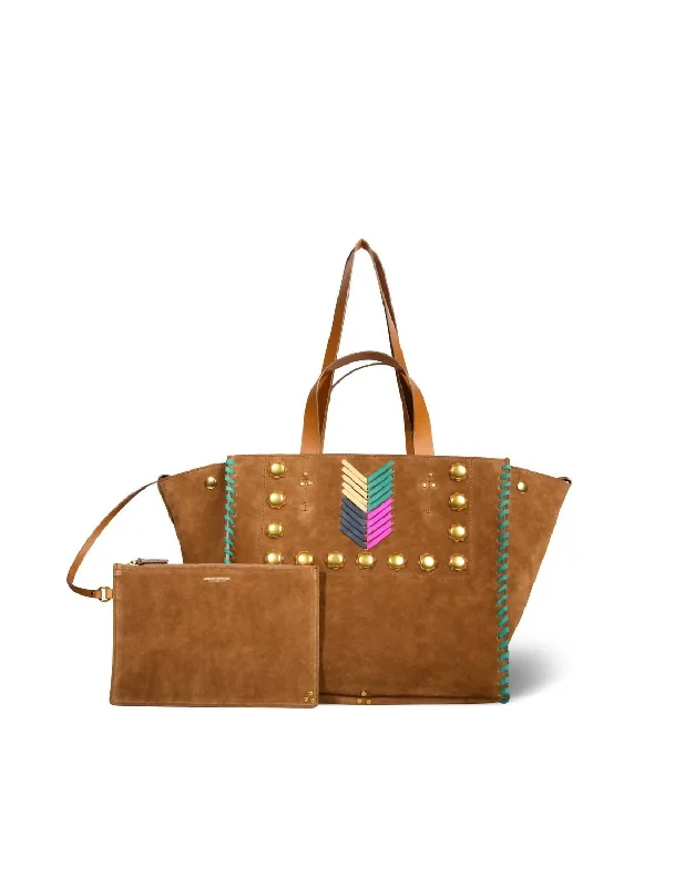 Handle bags with spacious pockets for travel -Women's Medium Suede Leon Tote Bag In Gaucho Cactus