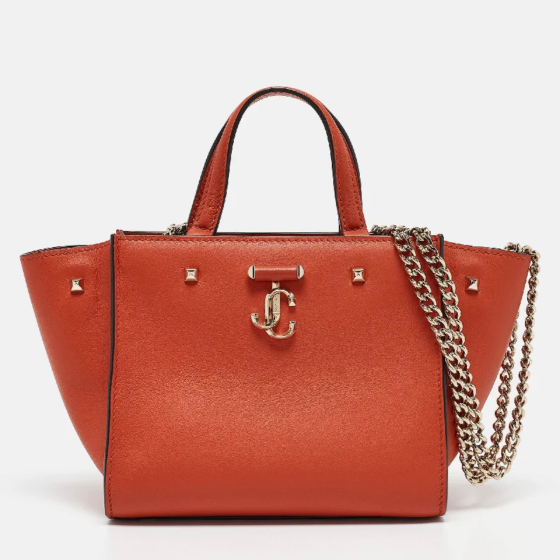 Handle bags with denim fabric for casual -Jimmy Choo Orange Leather Varenne Tote