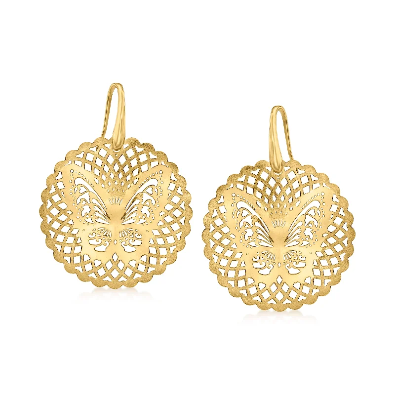 Push Back Drop Earrings for Convenience -Ross-Simons Italian 18kt Gold Over Sterling Filigree Butterfly Drop Earrings