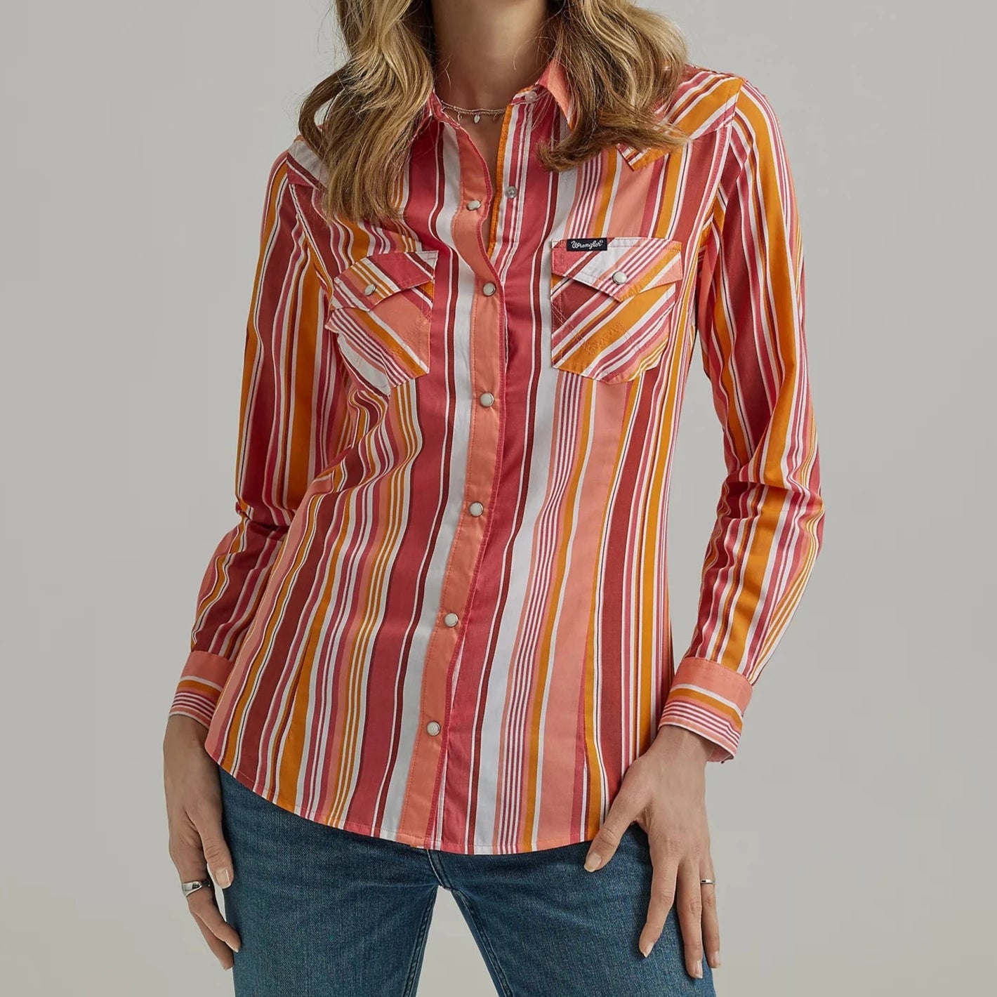 Yellow Blouses for Bright -Wrangler Women's All Occasion Long Sleeve Western Snap Shirt in Sunny Stripe