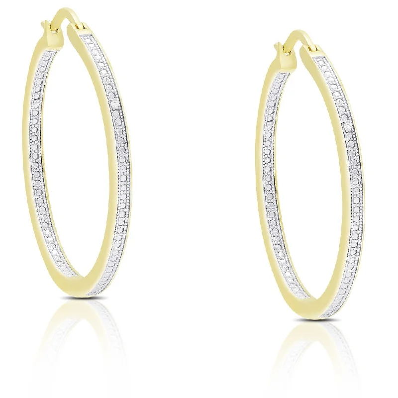 Drop Earrings with Vine Designs -Finesque Sterling Silver or Gold Over Silver Diamond Accent Hoop Earrings