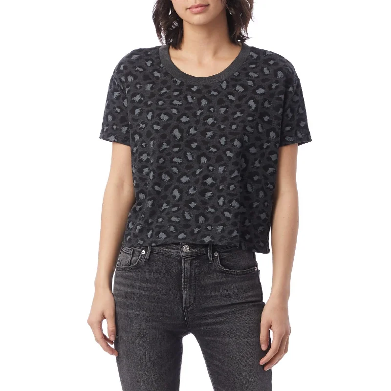 Printed Blouses with Patterns -Headliner Eco-Jersey Cropped T-Shirt (Dark Grey Leopard)