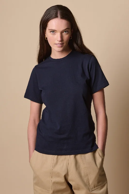 Chiffon Blouses for Feminine -Women's Short Sleeve T Shirt - Navy