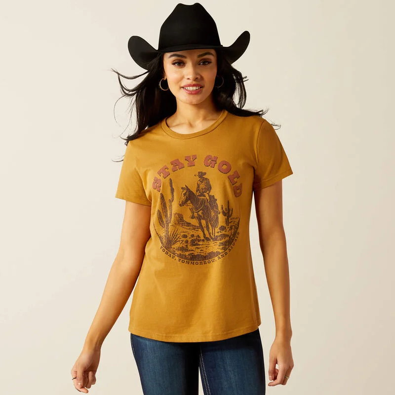 One Shoulder Blouses for Trendy -Ariat Women's Stay Gold Graphic T-Shirt in Harvest Gold (Available in Plus Sizes)