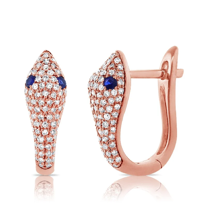 Long Drop Earrings for Dramatic -Joelle Collection Diamond & Sapphire Snake Hoops Earrings 14K Gold 3/8ct TDW