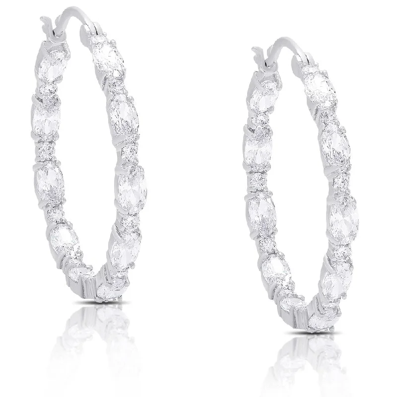 Drop Earrings for Bridesmaids Look -Dolce Giavonna Sterling Silver Cubic Zirconia Hoop Earrings