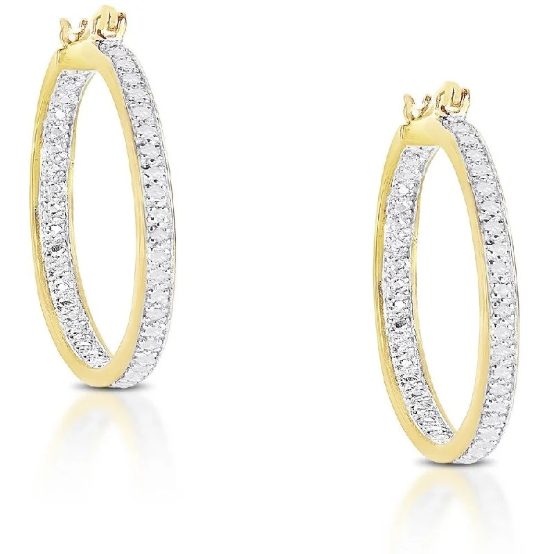 Drop Earrings with Infinity Symbols -Finesque Gold Over Silver or Sterling Silver 1/4 Ct TDW Diamond Hoop Earrings