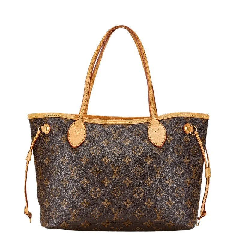 Large handle bags with spacious interior compartments -Louis Vuitton Neverfull PM Tote Bag Brown PVC Leather