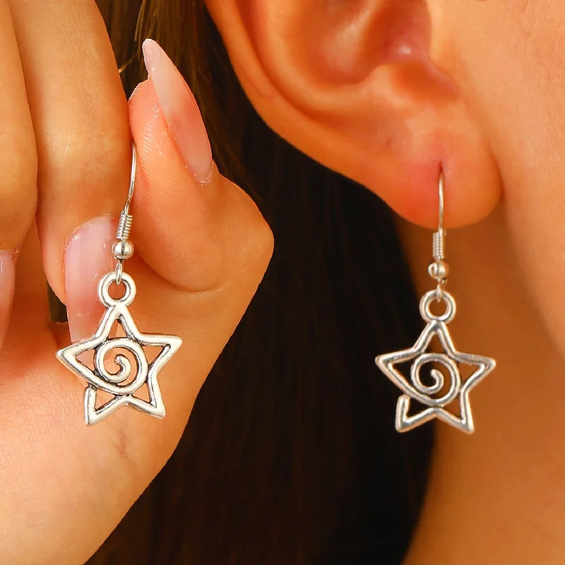 Small Drop Earrings for Delicate -Wholesale Pentagram Swirl Cut-out Retro Punk Earrings