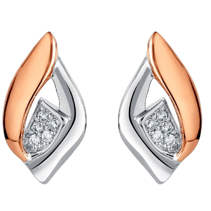 Drop Earrings with Wave Designs -Rose-Tone Sterling Silver Cubic Zirconia Floating Ellipse Earrings