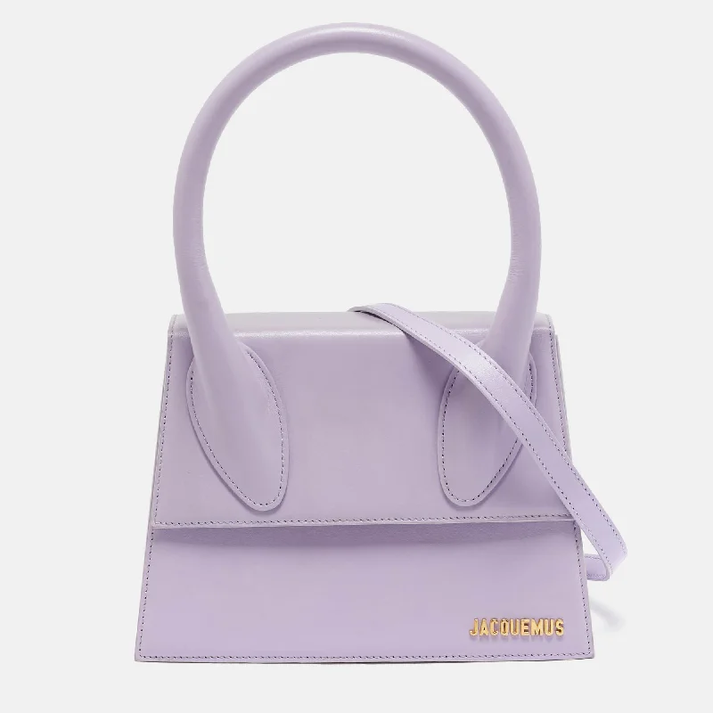 Waterproof handle bags ideal for rainy weather -Jacquemus Purple Leather Grand Le Chiquito Top Handle Bag