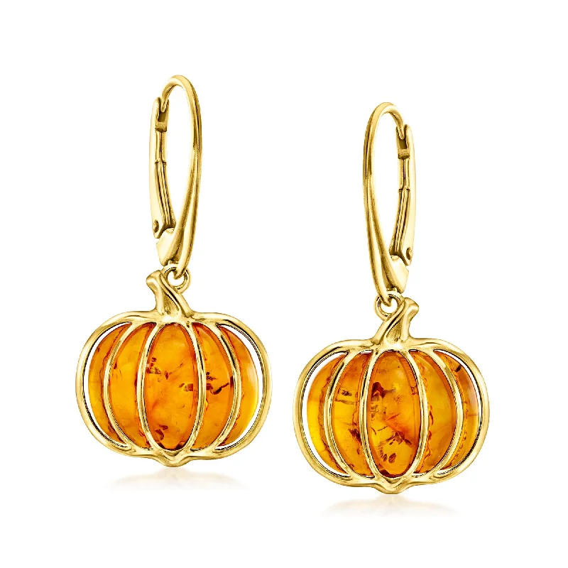 Heart Shaped Drop Earrings for Love -Ross-Simons Amber Pumpkin Drop Earrings in 18kt Gold Over Sterling