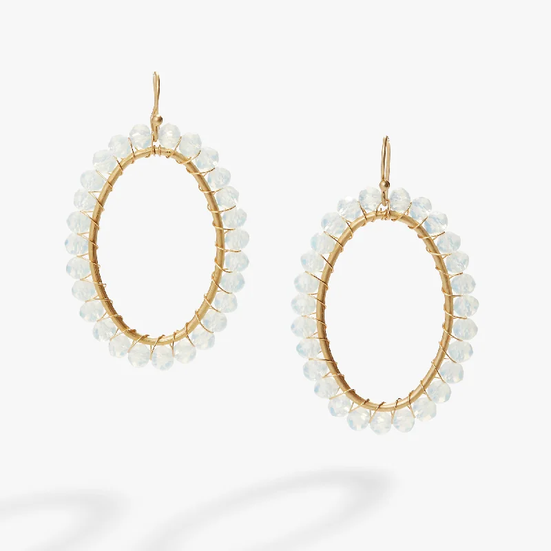 Waterproof Drop Earrings for Outdoor -Moonstone Beaded Hoop Earrings