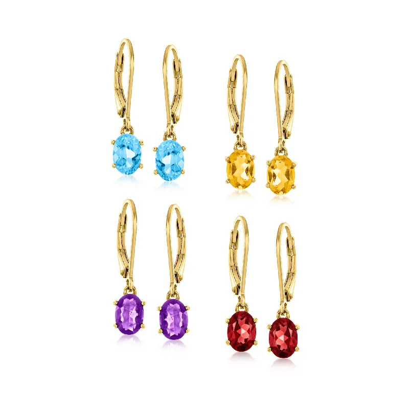 Triangular Drop Earrings for Edge -Ross-Simons Multi-Gemstone Jewelry Set: 4 Pairs Of Drop Earrings in 18kt Gold Over Sterling