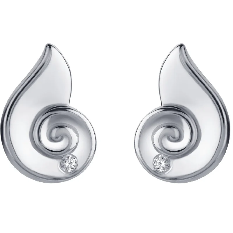 Drop Earrings with Floral Motifs -Sterling Silver Cubic Zirconia Spiral Seashell Earrings