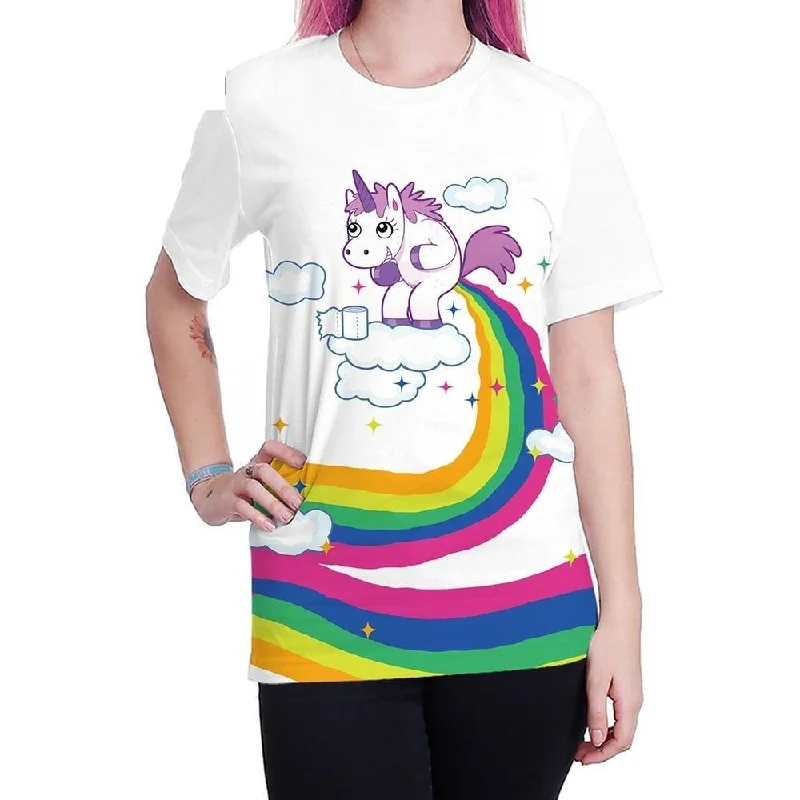 Ruffled Blouses for Girly -Summer Hip-hop T-Shirt for Women with Unicorn Cloud Rainbow 3D Printing