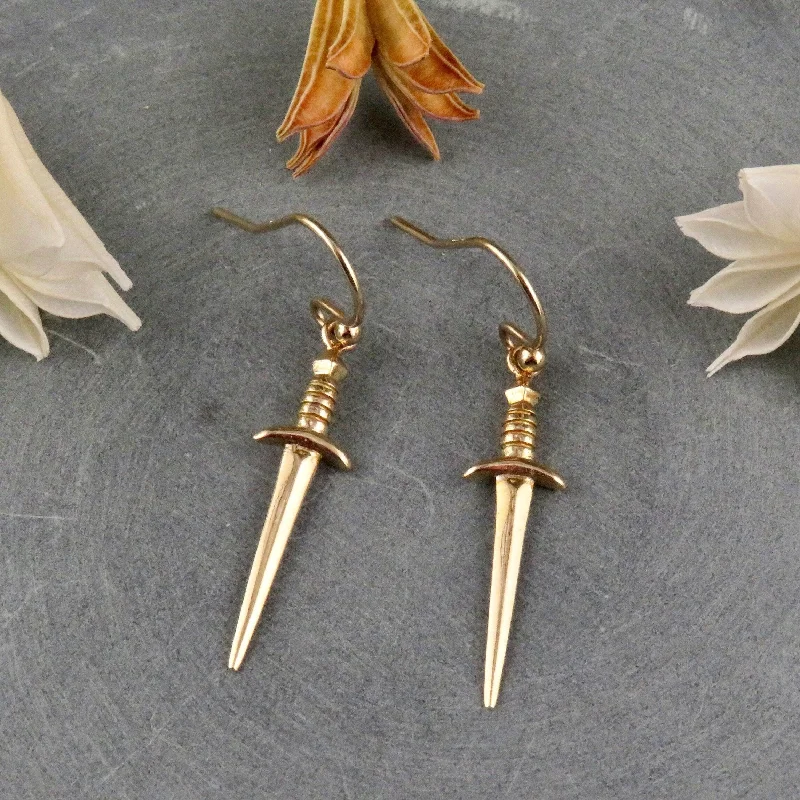 Long Drop Earrings for Dramatic -Bronze Dagger Earrings - Medium