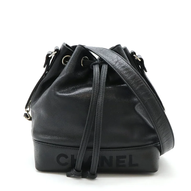 Handle bags with chevron designs for trend -Chanel Caviar Logo Drawstring Shoulder Bag