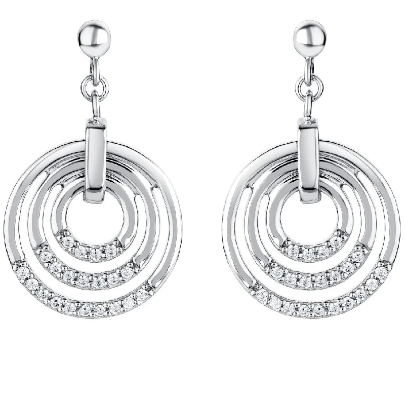 Drop Earrings for Concert Look -Sterling Silver Cubic Zirconia Three Circle Generation Drop Earrings