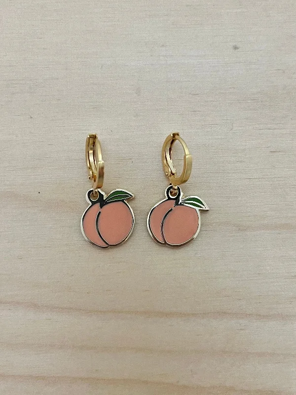 Drop Earrings with Embossed Patterns -Enamel Peach Earrings