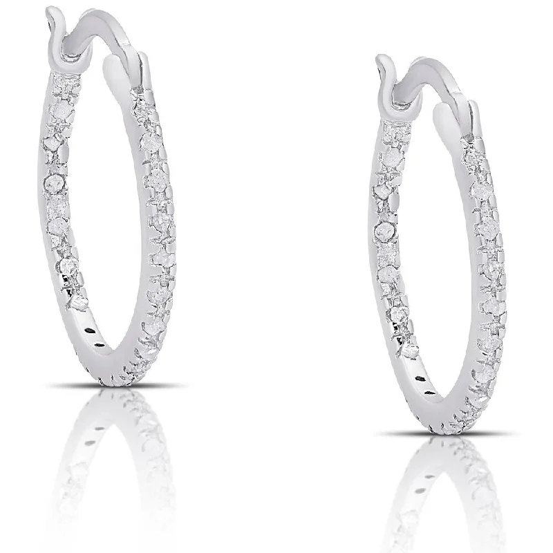 Drop Earrings with Enamel Coating -Finesque Sterling Silver 1/4ct TDW Diamond Hoop Earrings (I-J, I2-I3) - White