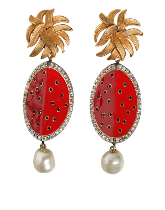 Drop Earrings with Polished Shine -Dolce & Gabbana  Watermelon  Brass Crystal Clip Dangling Women's Earrings