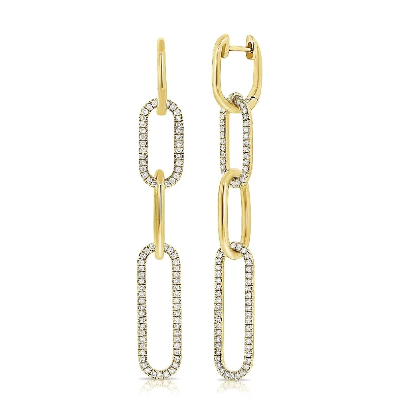 Drop Earrings with Floral Motifs -Joelle Collection Diamond Link Earrings 14K Gold 1/2 Cttw. 2 Inches