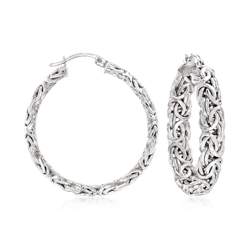 Retro Drop Earrings for Nostalgia -Ross-Simons Sterling Silver Large Byzantine Hoop Earrings