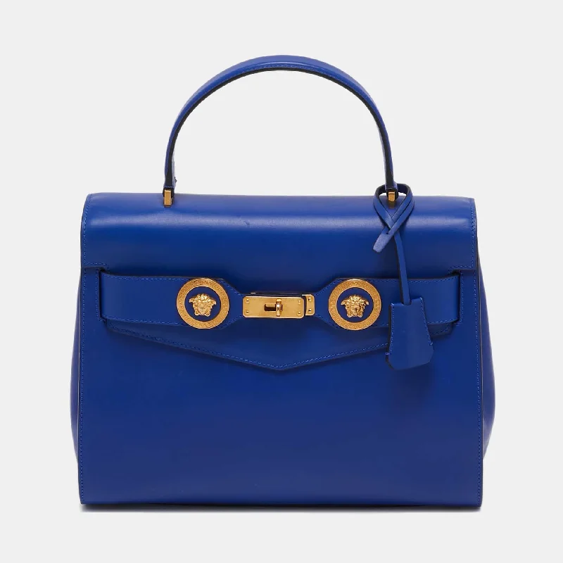 Handle bags with sturdy canvas for longevity -Versace Blue Leather Icon Top Handle Bag