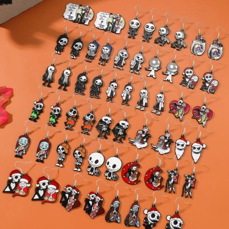 Drop Earrings with Crown Designs -Wholesale Zinc Alloy Cartoon Creative Skull Horror Character Earrings for Halloween