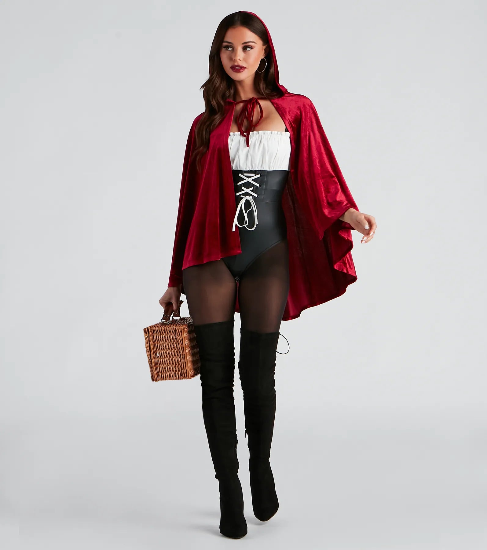 Color-block tight top for women with bold contrasts and sleek look-Lil' Red Lace-Up Corset Bodysuit