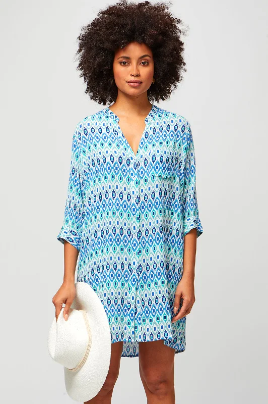 One Shoulder Blouses for Trendy -Mila Shirt Tunic | Aztec Turquoise